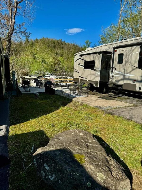 Creekside site patio and grass yard