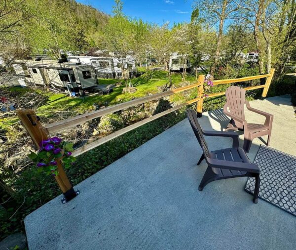 Creekside site patio overlooking the creek